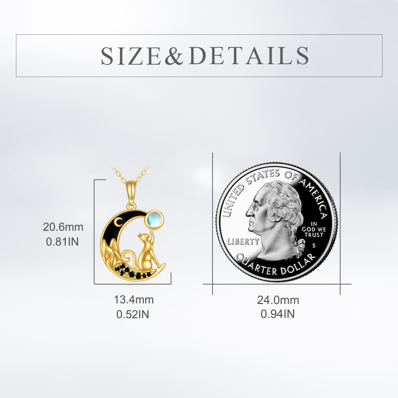 10K Gold Cubic Zirconia & Moonstone Cat & Moon Pendant Necklace-6