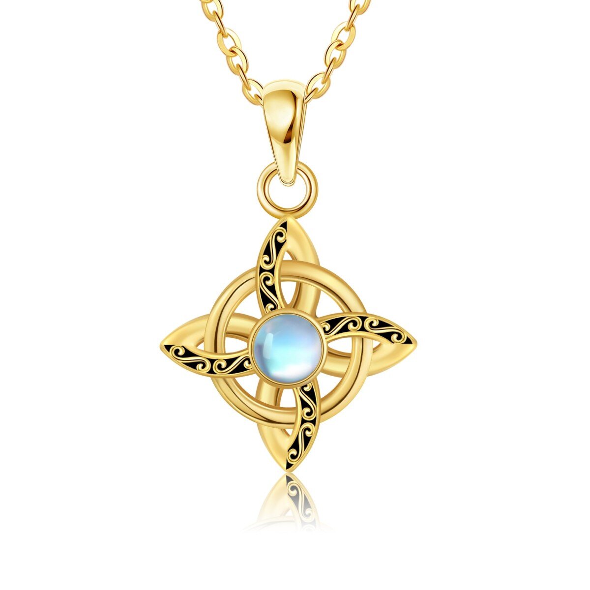 Collier pendentif nœud celtique en pierre de lune en or 14 carats-1