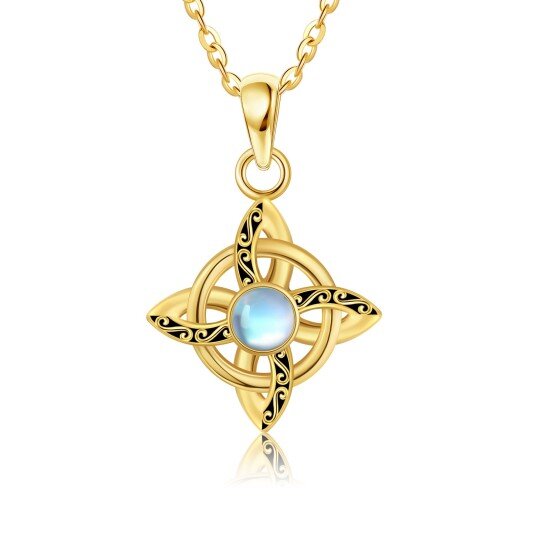 Collier pendentif nœud celtique en pierre de lune en or 14 carats