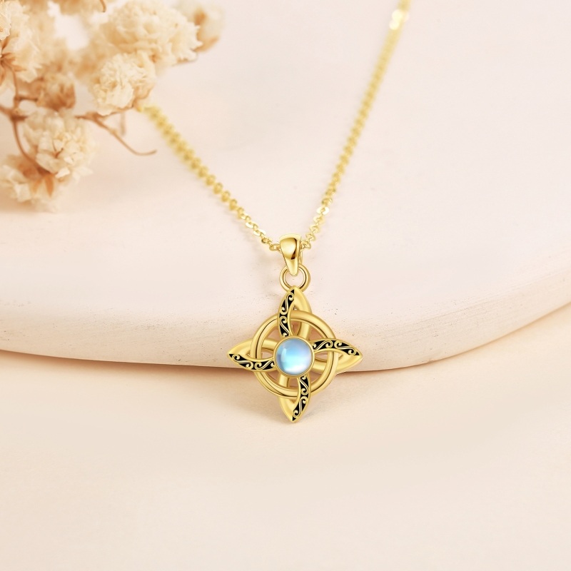 10K Gold Moonstone Celtic Knot Pendant Necklace-3