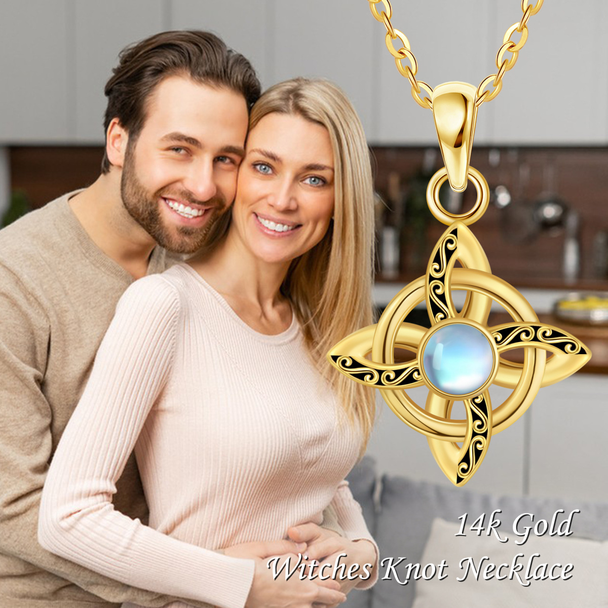 10K Gold Moonstone Celtic Knot Pendant Necklace-5