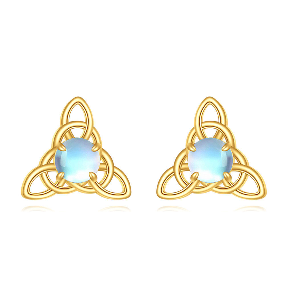10K Gold Moonstone Celtic Knot Stud Earrings-1