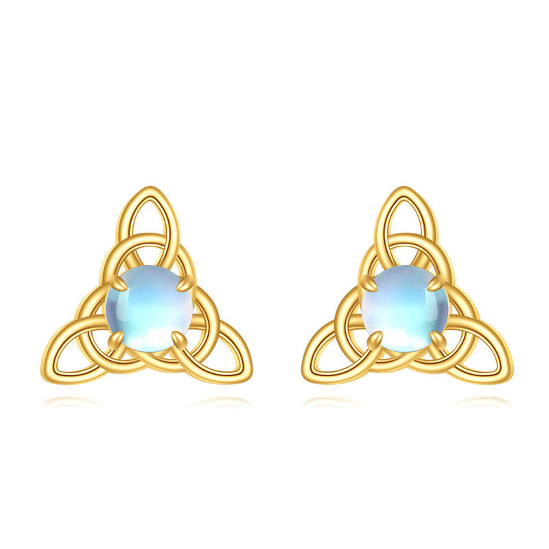 10K Gold Moonstone Celtic Knot Stud Earrings-1