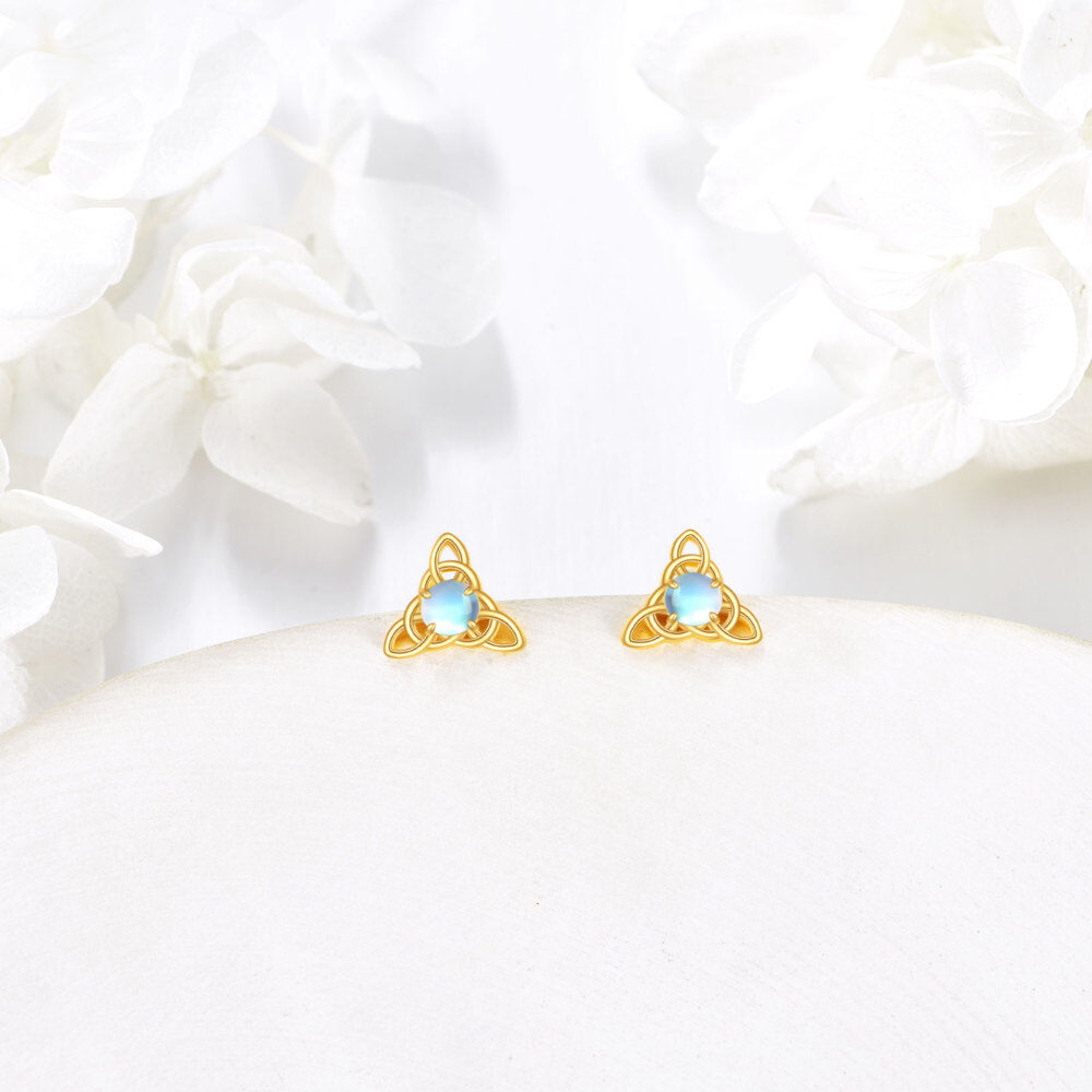 10K Gold Moonstone Celtic Knot Stud Earrings-3