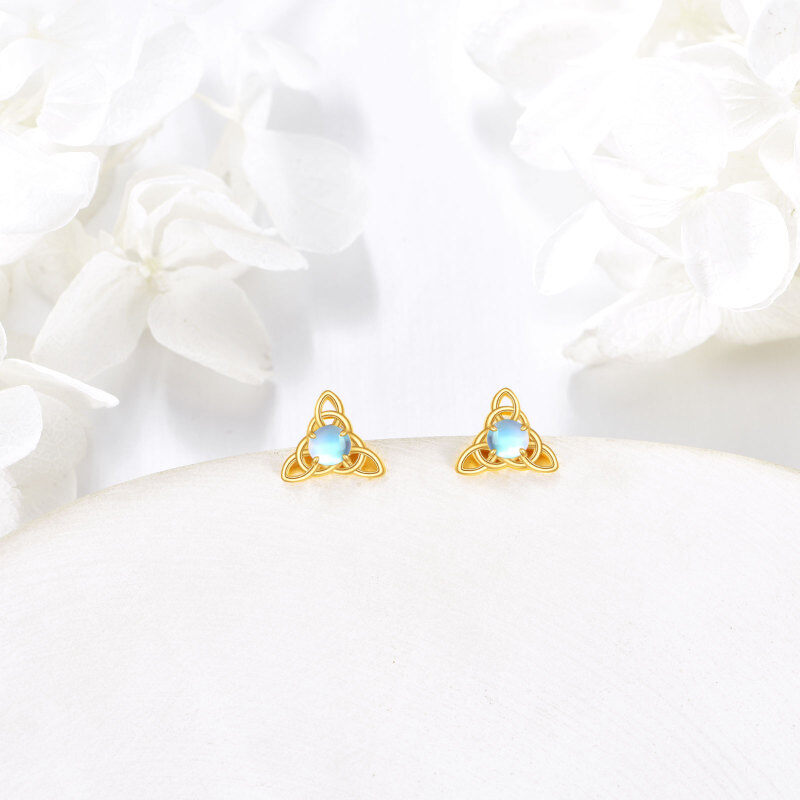 10K Gold Moonstone Celtic Knot Stud Earrings-3