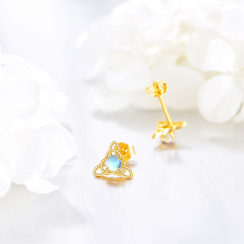 10K Gold Moonstone Celtic Knot Stud Earrings-4