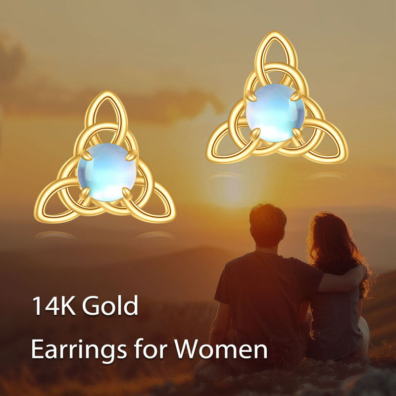 10K Gold Moonstone Celtic Knot Stud Earrings-6