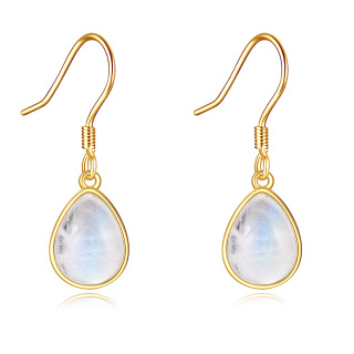 14K Gold Moonstone Drop Shape Drop Earrings-9