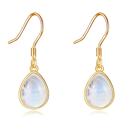 14K Gold Moonstone Drop Shape Drop Earrings