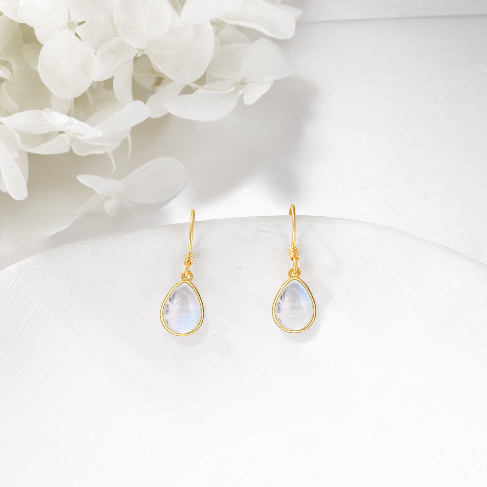 10K Gold Moonstone Drop Shape Drop Earrings-4
