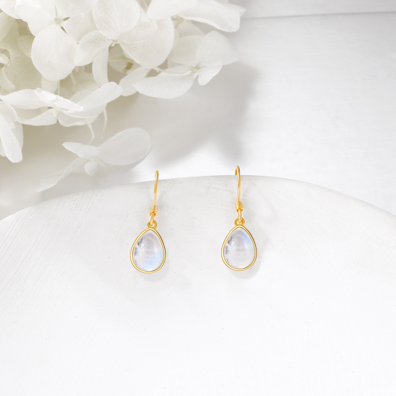 10K White Gold Moonstone Drop Shape Drop Earrings-4