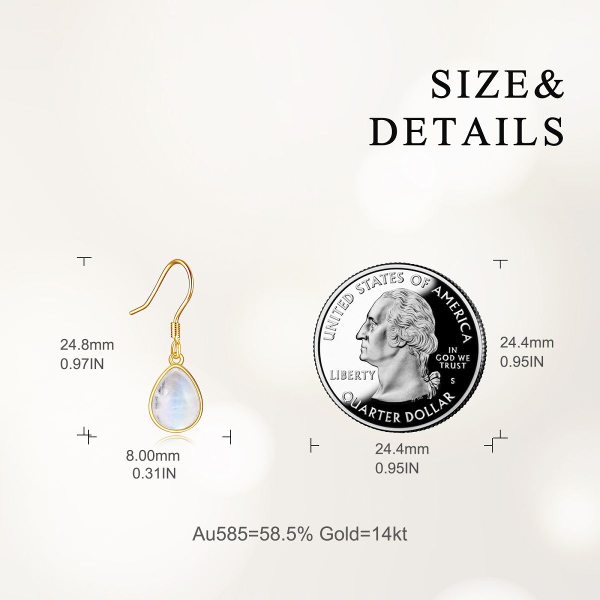 14K Gold Moonstone Drop Shape Drop Earrings-5