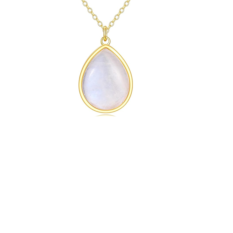 Sterling Silver with Yellow Gold Plated Moonstone Drop Shape Pendant Necklace-1