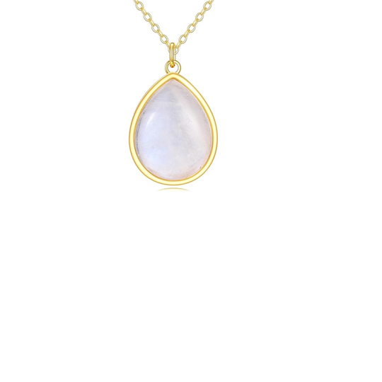 Sterling Silver with Yellow Gold Plated Moonstone Drop Shape Pendant Necklace