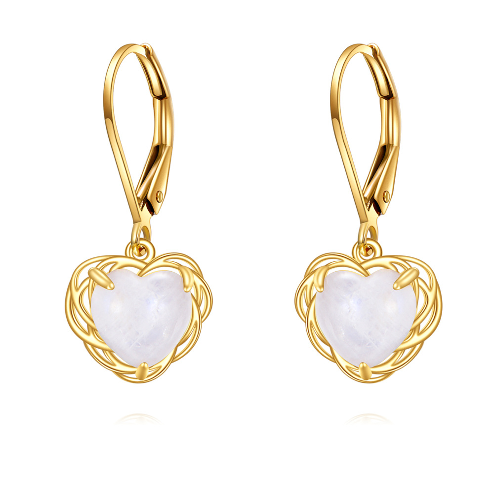 Boucles d'oreilles pendantes en or 10K avec cœur en pierre de lune-1