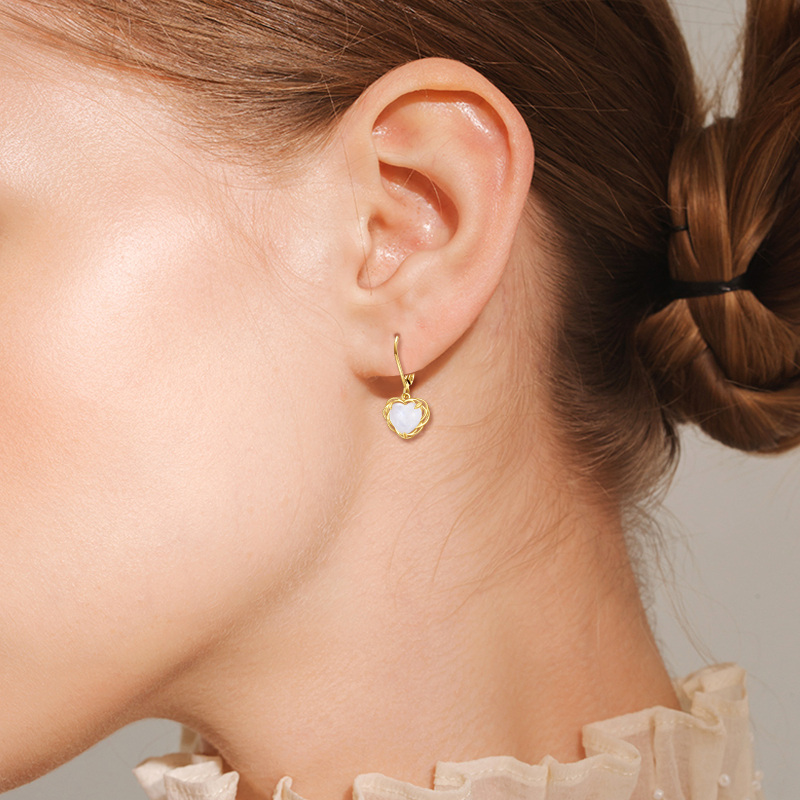Boucles d'oreilles pendantes en or 10K avec cœur en pierre de lune-2
