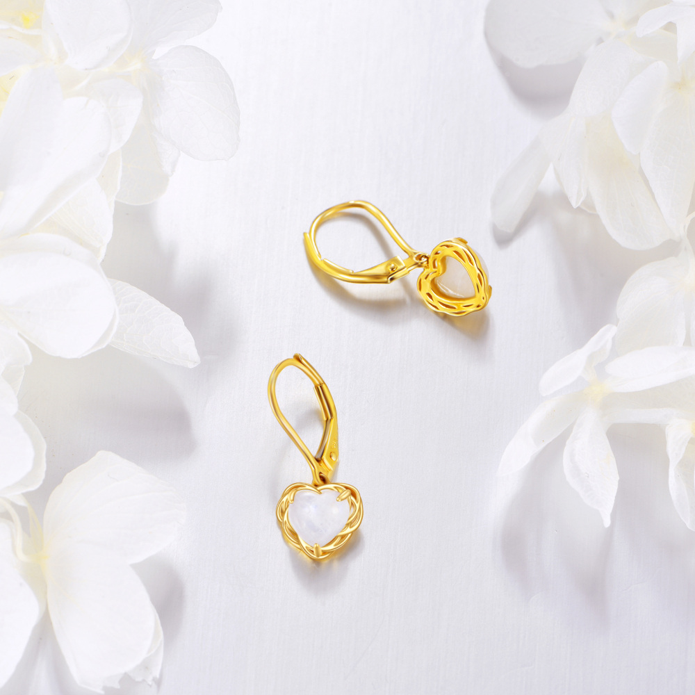 Boucles d'oreilles pendantes en or 10K avec cœur en pierre de lune-3