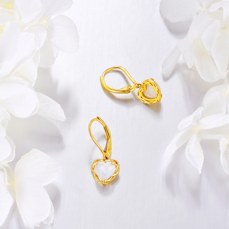 Boucles d'oreilles pendantes en or 10K avec cœur en pierre de lune-3