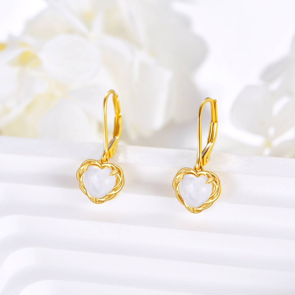 Boucles d'oreilles pendantes en or 10K avec cœur en pierre de lune-4