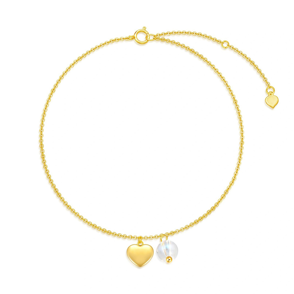 Tobillera de oro de 14 quilates con piedra lunar en forma de corazón, dije de una sola capa, regalo de aniversario para mujer-1