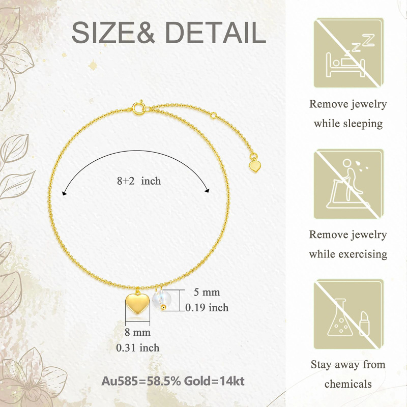 Tobillera de oro de 14 quilates con piedra lunar en forma de corazón, dije de una sola capa, regalo de aniversario para mujer-5
