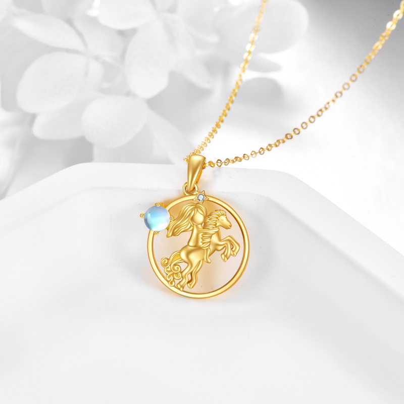 10K Gold Moonstone Horse &Girl Pendant Necklace-2