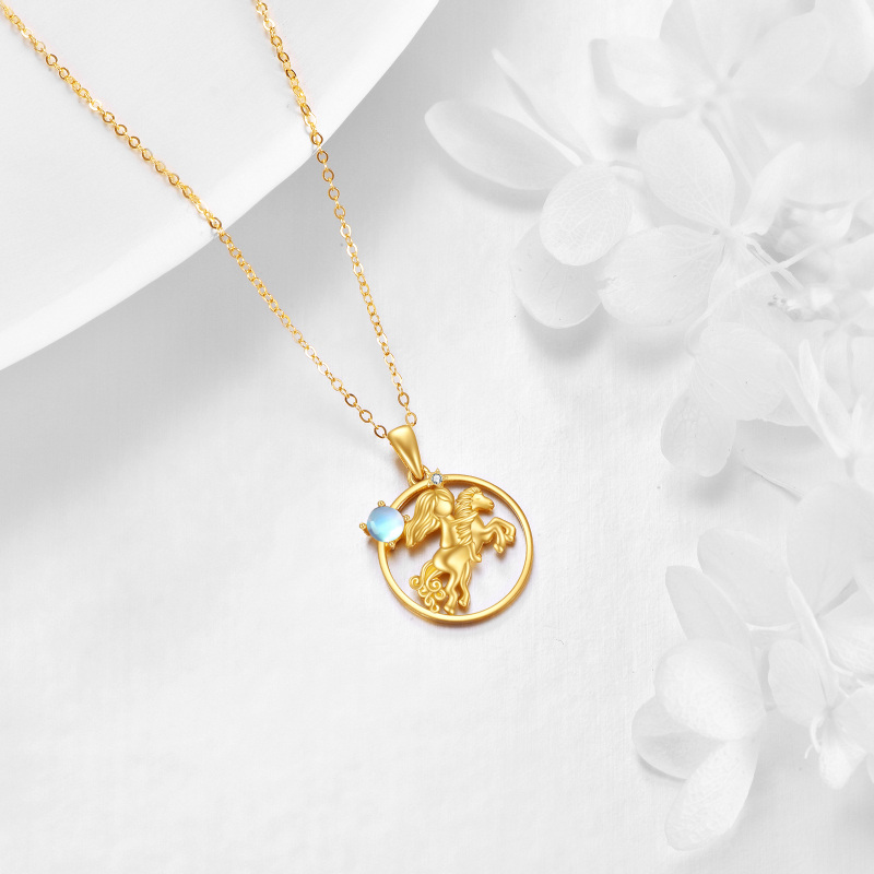10K Gold Moonstone Horse &Girl Pendant Necklace-4