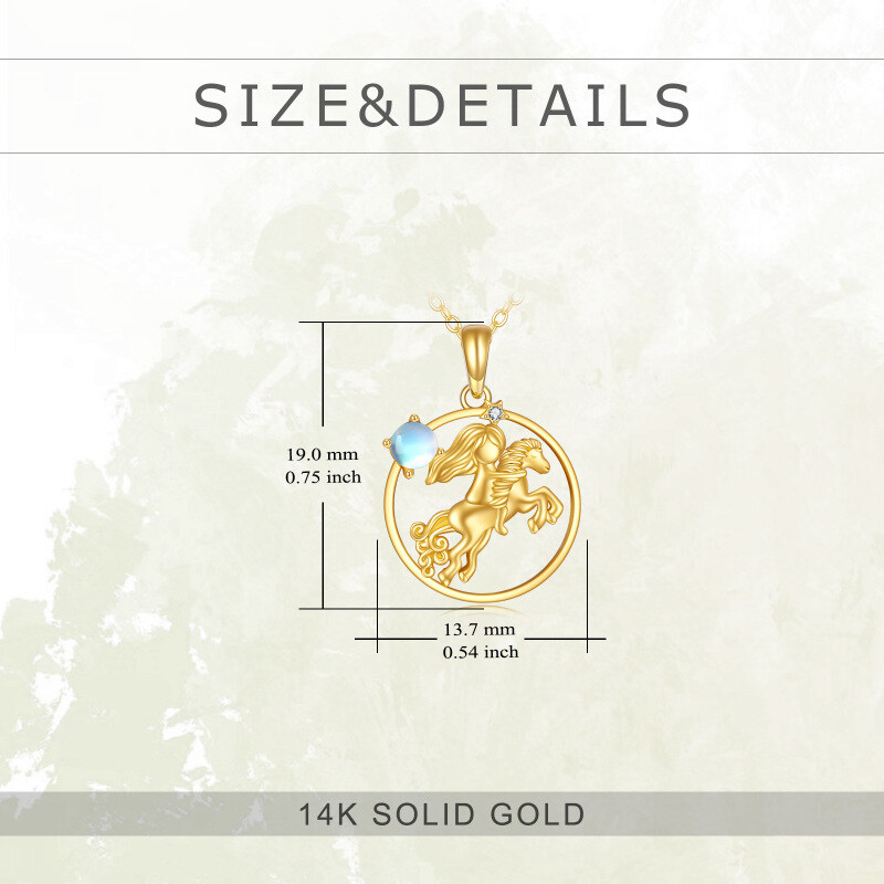 10K Gold Moonstone Horse &Girl Pendant Necklace-5