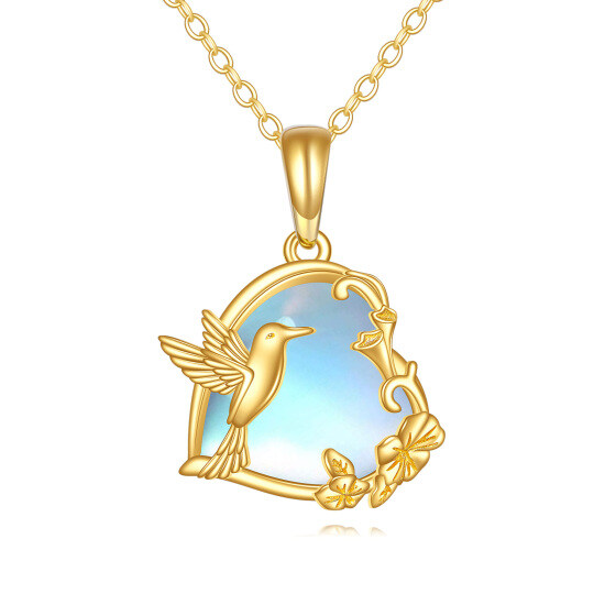 10K Gold Moonstone Hummingbird & Heart Pendant Necklace