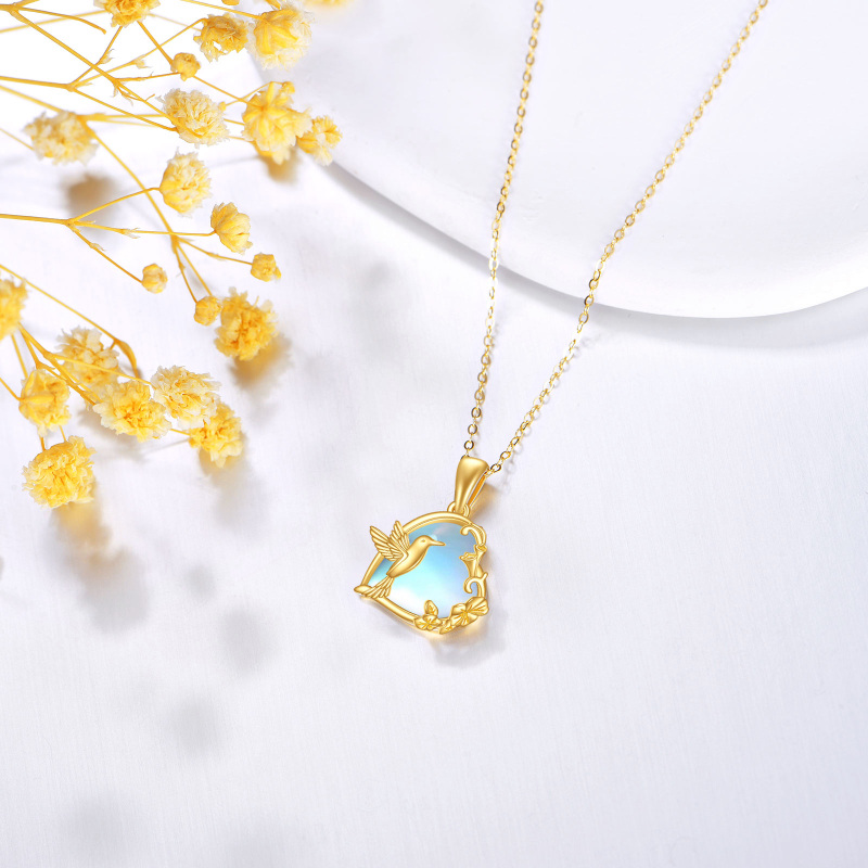 قلادة من الذهب الأبيض عيار 10 قيراط مرصعة بحجر القمر وطائر الطنان والقلب-3