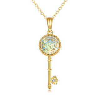 14K Gold Cubic Zirconia & Moonstone Key Pendant Necklace-1