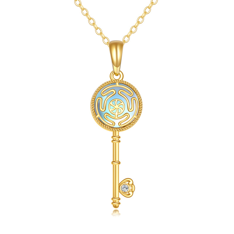 10K Gold Cubic Zirconia & Moonstone Key Pendant Necklace-17