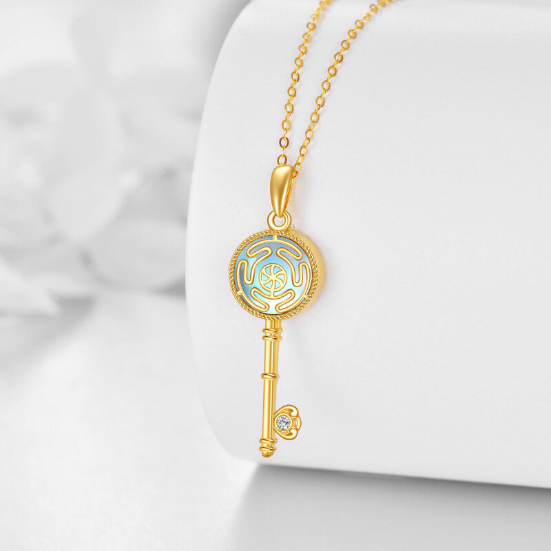 10K Gold Cubic Zirconia & Moonstone Key Pendant Necklace-3