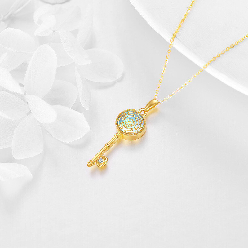 10K Gold Cubic Zirconia & Moonstone Key Pendant Necklace-4