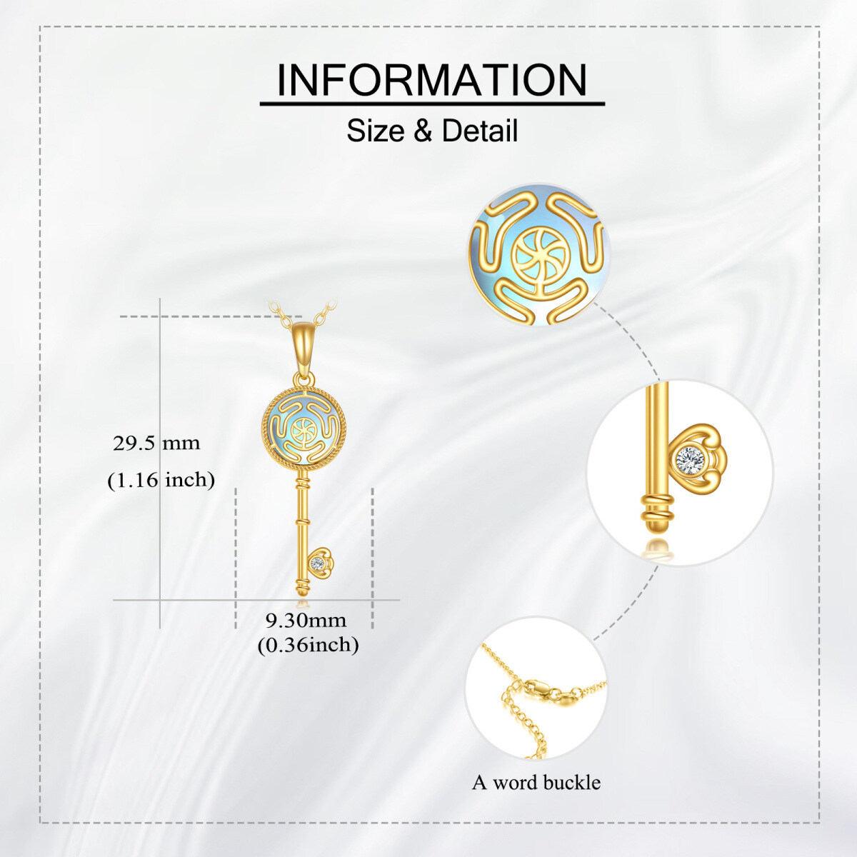14K Gold Cubic Zirconia & Moonstone Key Pendant Necklace-5