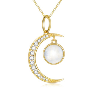 14K Gold Moonstone Moon Pendant Necklace-5