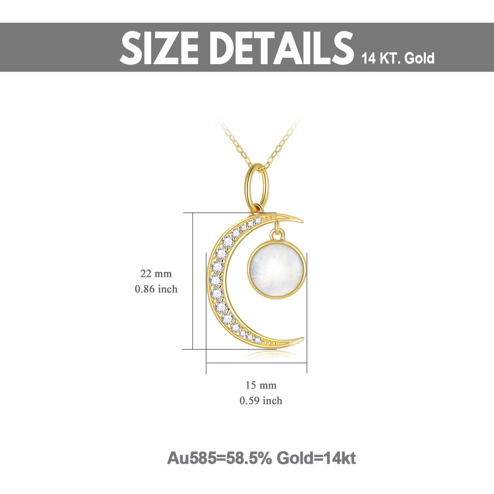 10K Gold Moonstone Moon Pendant Necklace-5