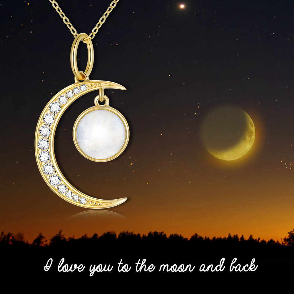 10K Gold Moonstone Moon Pendant Necklace-6