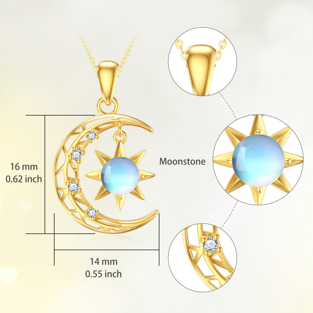 10K Gold Moonstone Moon & Sun Pendant Necklace-5