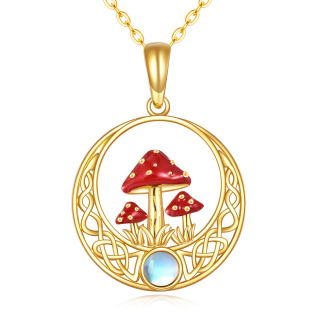 10K Gold Moonstone Mushroom & Celtic Knot Pendant Necklace-25