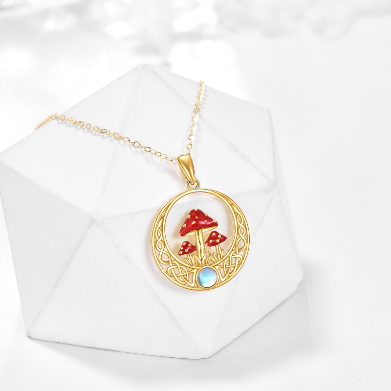 قلادة من الذهب الأبيض عيار 10 قيراط مرصعة بحجر القمر والفطر وعقدة سلتيك-3