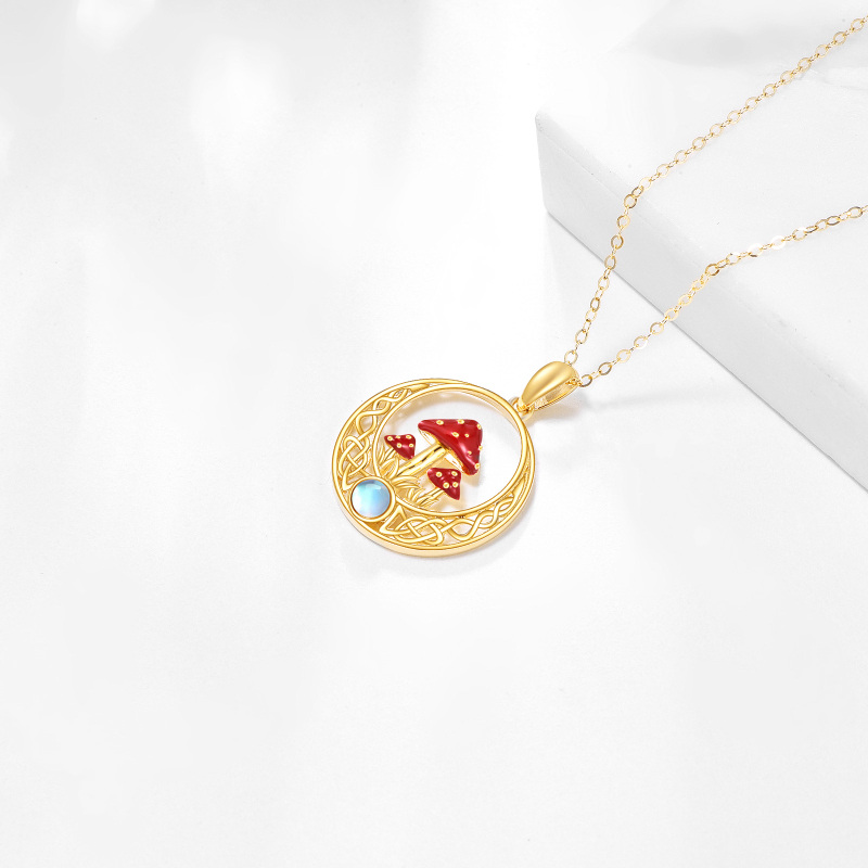 قلادة من الذهب الأبيض عيار 10 قيراط مرصعة بحجر القمر والفطر وعقدة سلتيك-4