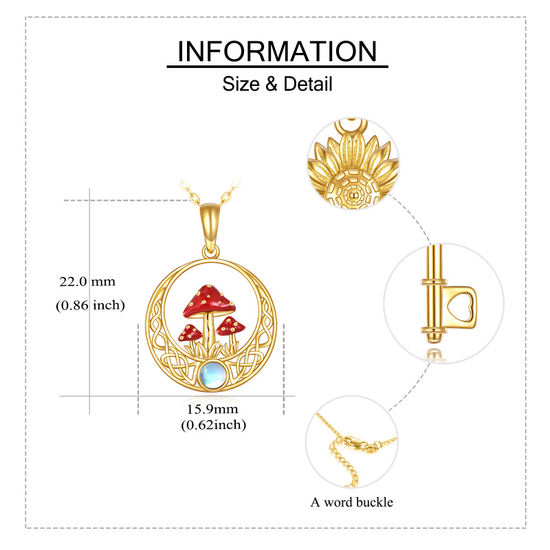 قلادة من الذهب الأبيض عيار 10 قيراط مرصعة بحجر القمر والفطر وعقدة سلتيك-6