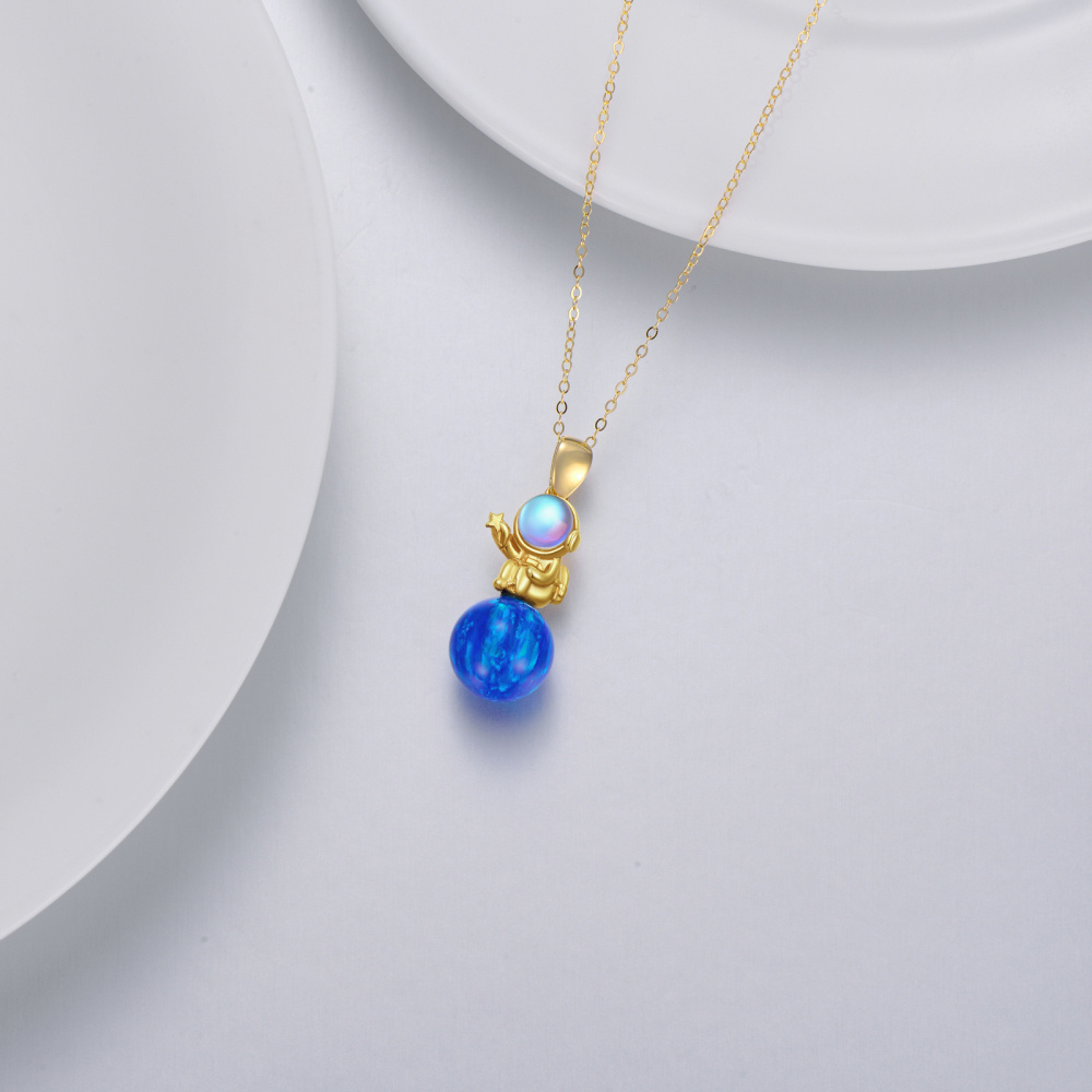 10K gouden maansteen opaal astronaut hanger ketting-4