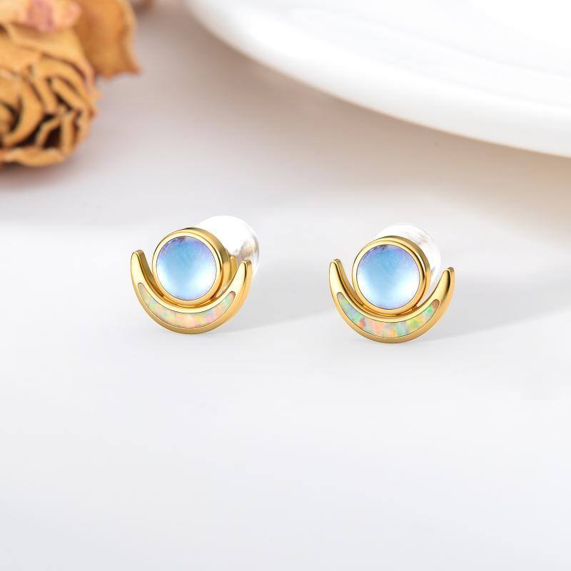 14K Gold Mondstein & Opal Mond Ohrstecker-3