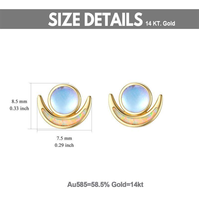 10K Gold Moonstone & Opal Moon Stud Earrings-5