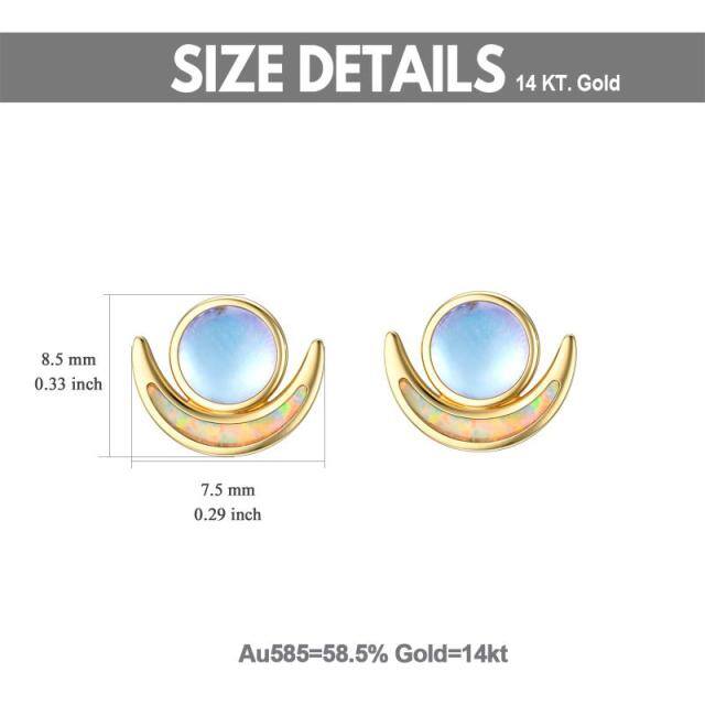 10K Gold Moonstone & Opal Moon Stud Earrings-5