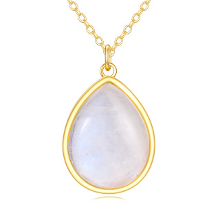 10K Gold Moonstone Oval Necklace for Women-2