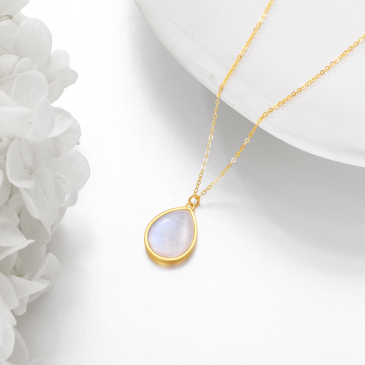 10K Gold Moonstone Oval Necklace for Women-3