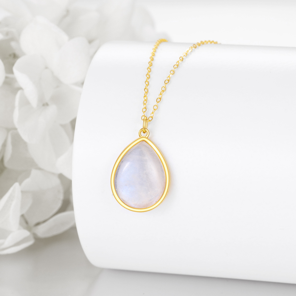 10K Gold Moonstone Oval Necklace for Women-4